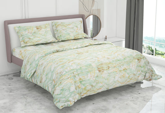 Premium Cotton King Size Double Bed Bedsheet With 2 Pillow Covers-Green Abstract