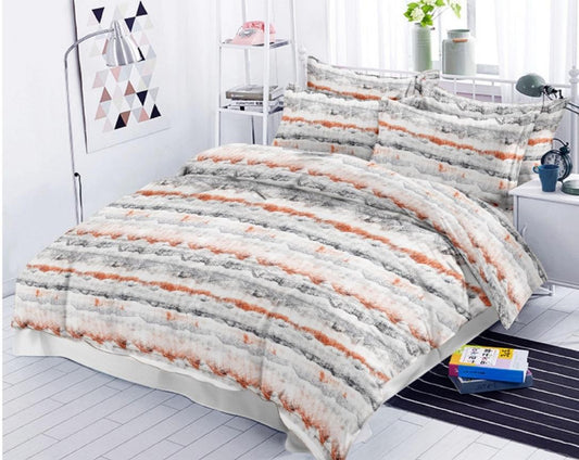 Premium Cotton King Size Double Bed Bedsheet With 2 Pillow Covers- Grey&Rust