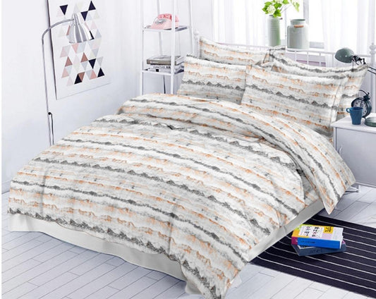 Premium Cotton King Size Double Bed Bedsheet With 2 Pillow Covers- Grey&Copper
