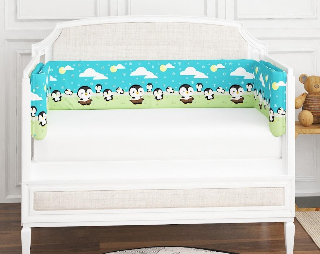 Newborn Cotton 6pc Cot Bedding Set Penguin Theme-Green & Blue