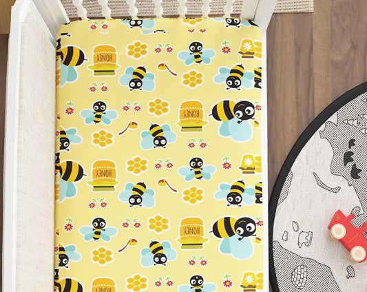 Cotton Fitted Cot Bedsheet Honey Bee Design