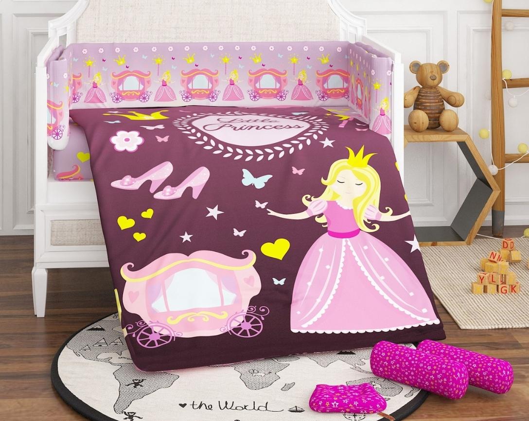 Newborn Cotton 6pc Cot Bedding Set Princess Theme-Purple