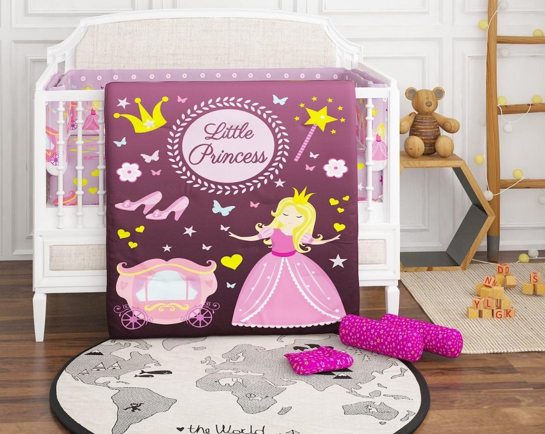 Newborn Cotton 6pc Cot Bedding Set Princess Theme-Purple