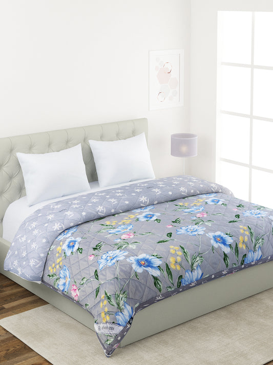 Floral Print Double Bed Light Weight Comforter- Multicolor Grey