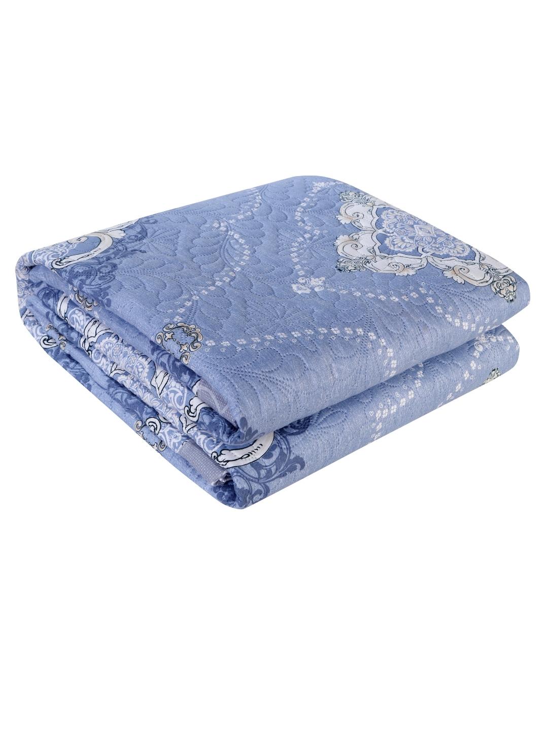 Floral Print Double Bed Light Weight Comforter- Blue and Grey