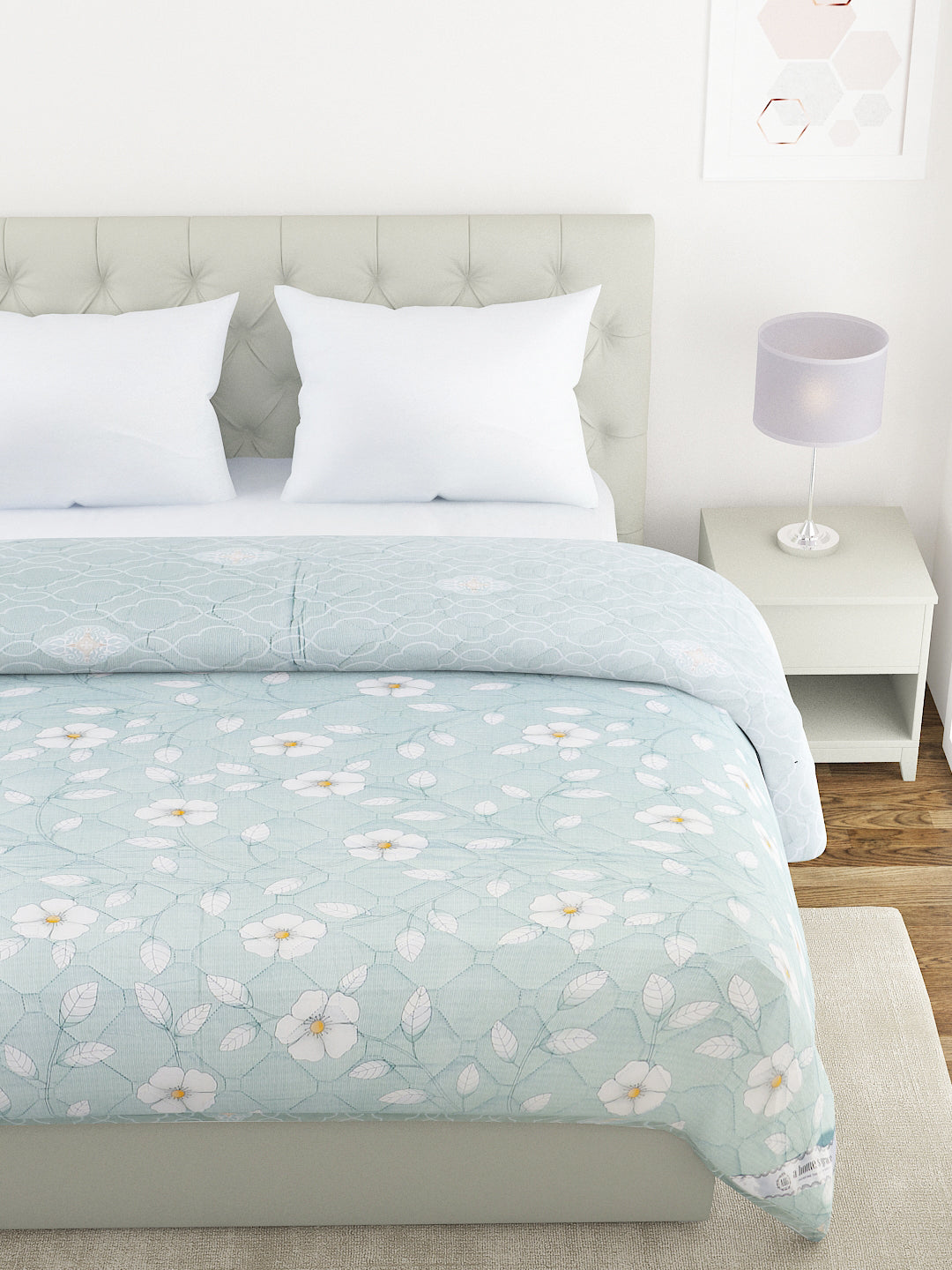 Floral Print Double Bed Light Weight Comforter- Sea Green