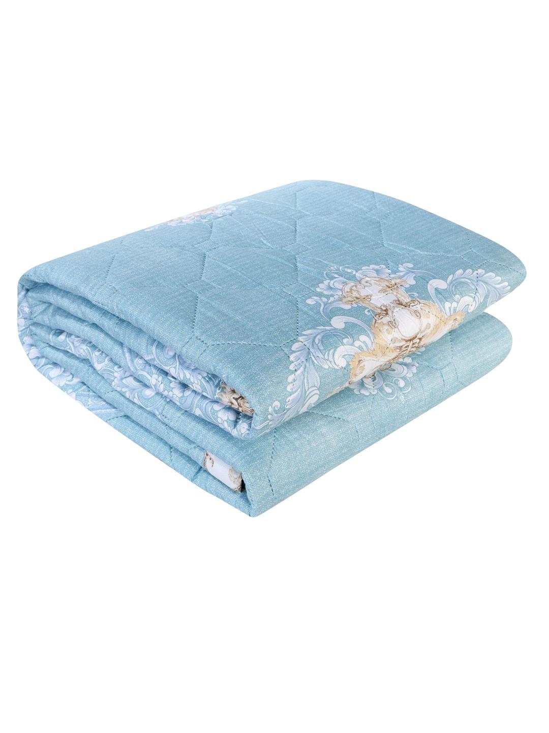 Floral Print Double Bed Light Weight Comforter- Sea Blue