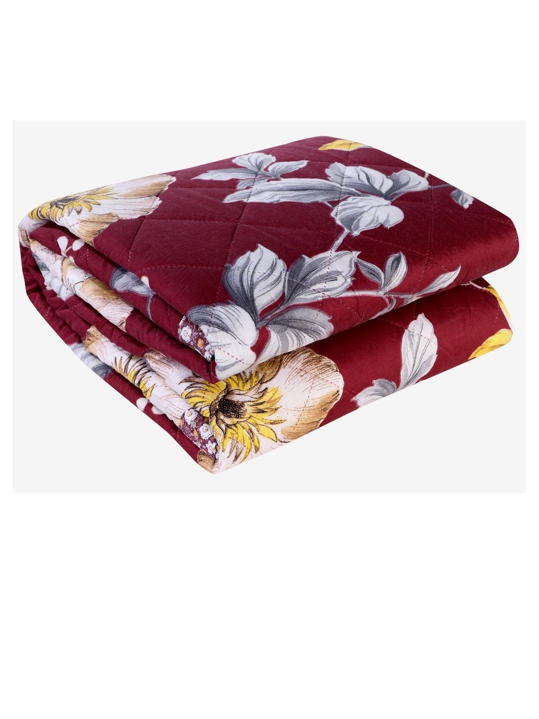 Floral Print Double Bed Light Weight Comforter- Coffee Brown