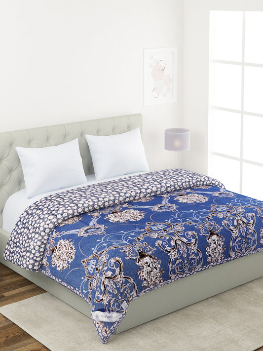 Floral Print Double Bed Light Weight Comforter-Blue & Grey