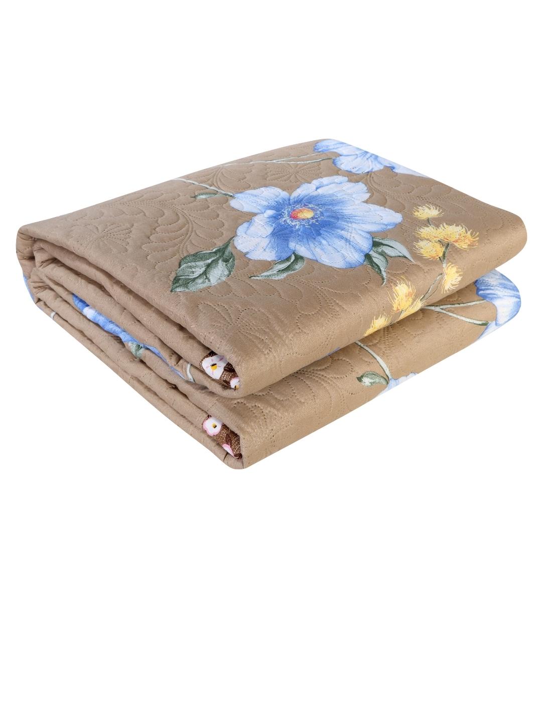 Floral Print Double Bed Light Weight Comforter-Camel Brown