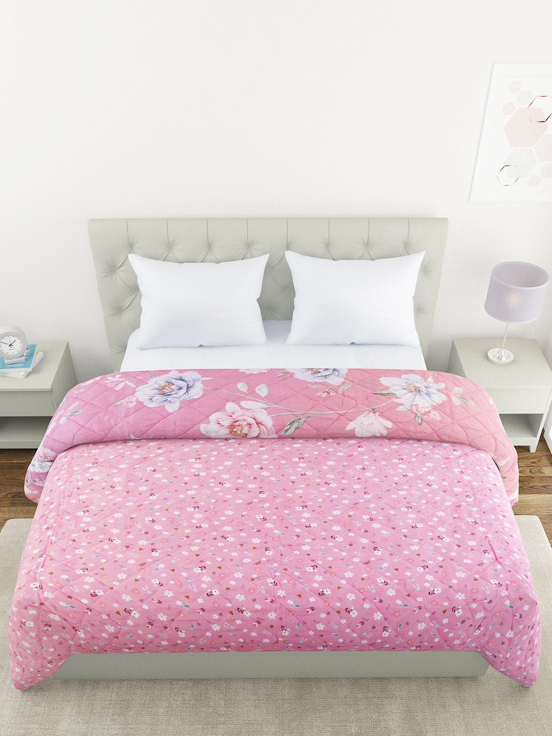 Floral Print Double Bed Light Weight Comforter-Pink