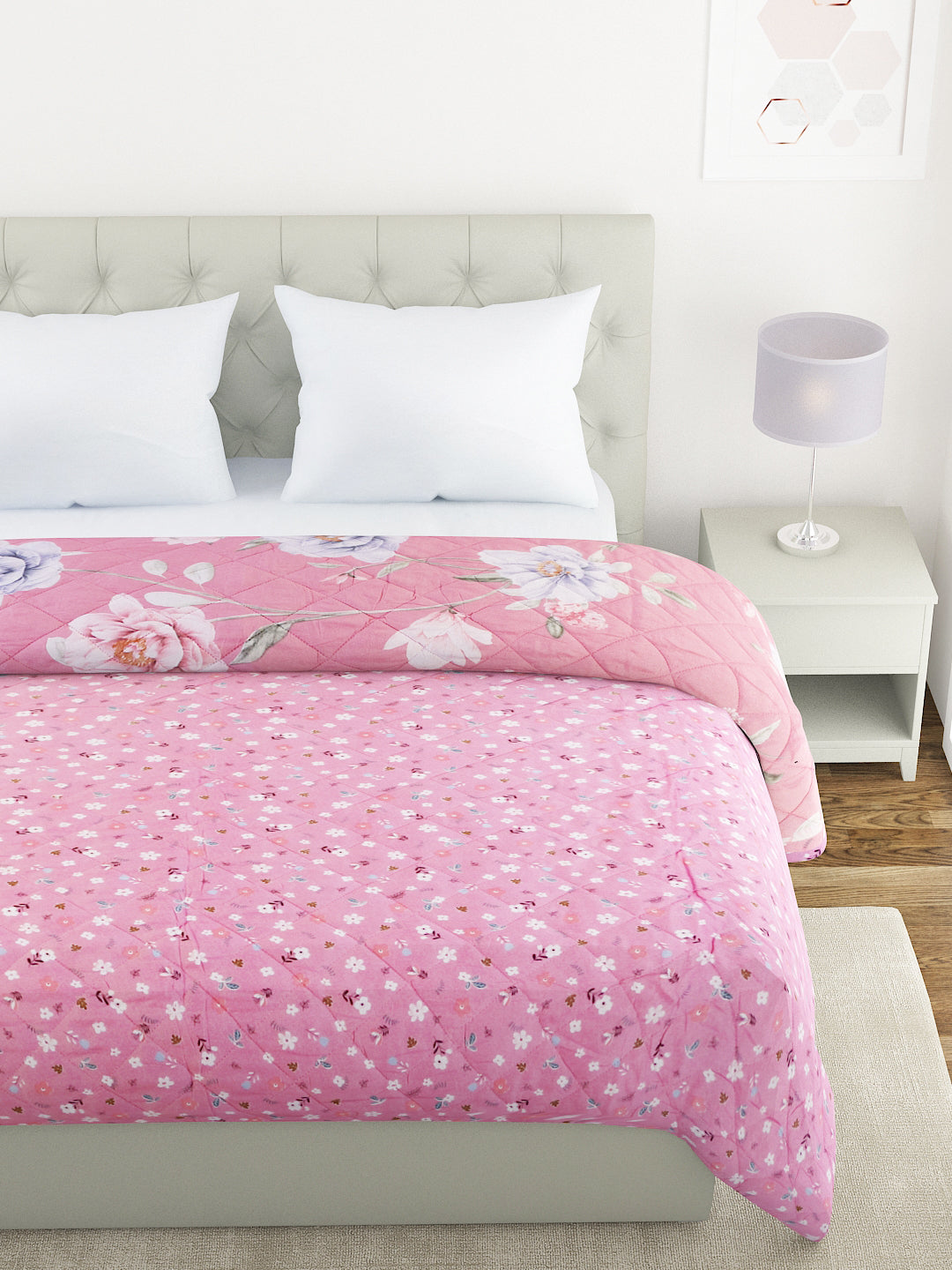 Floral Print Double Bed Light Weight Comforter-Pink