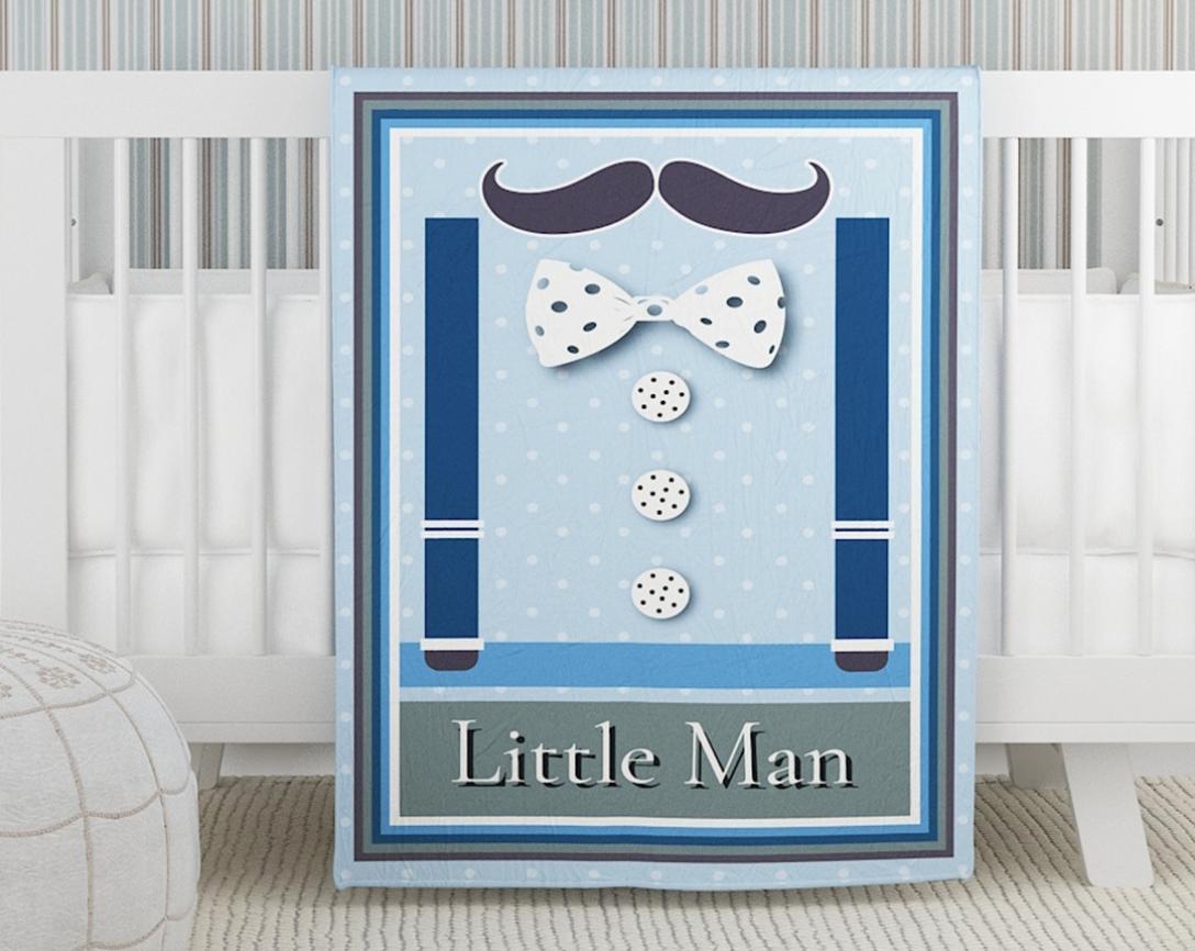 Baby Cotton Comforter Little Man Theme-Blue & Grey