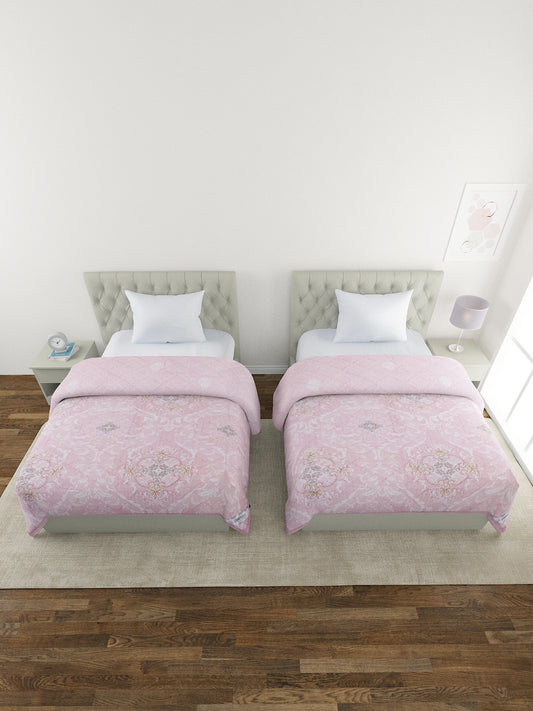 Floral Print Set of 2 Single Bed Light Weight Comforter- Soft Pink