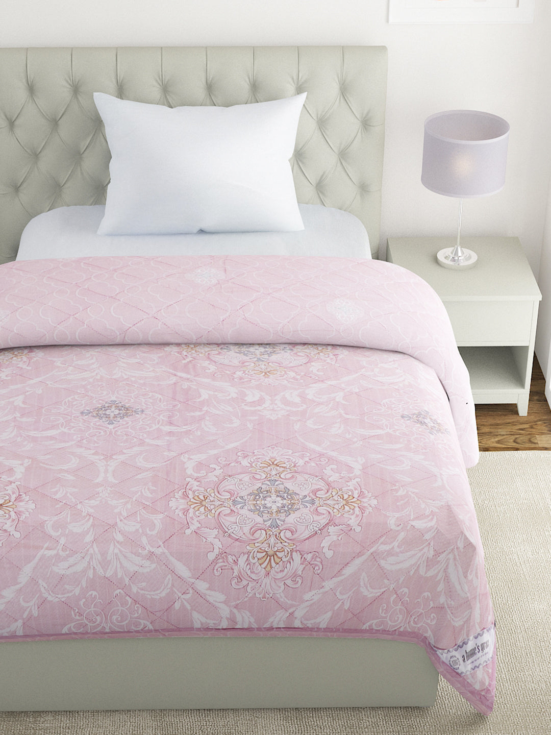 Floral Print Set of 2 Single Bed Light Weight Comforter- Soft Pink