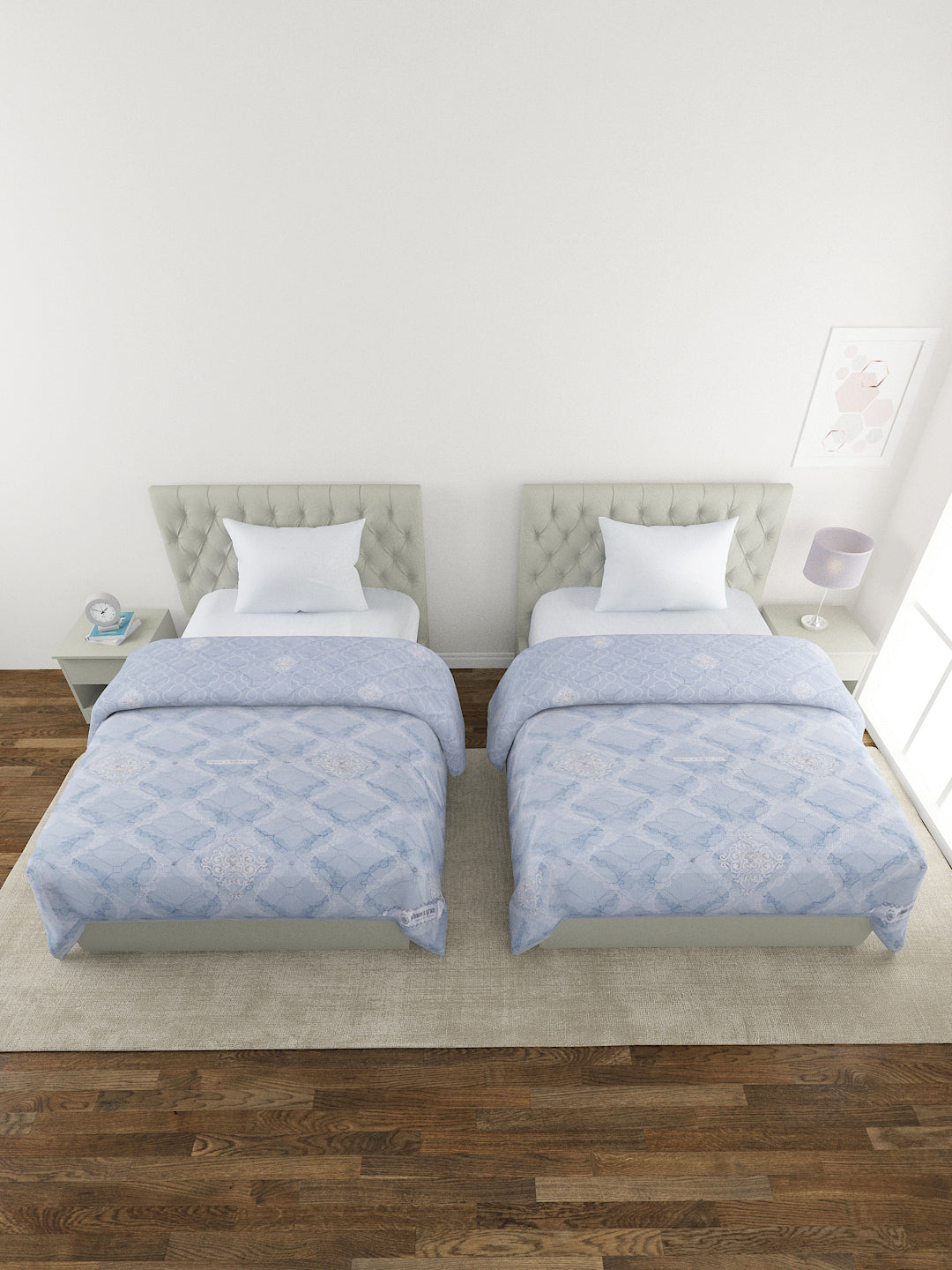 Floral Print Set of 2 Single Bed Light Weight Comforter- Soft Blue