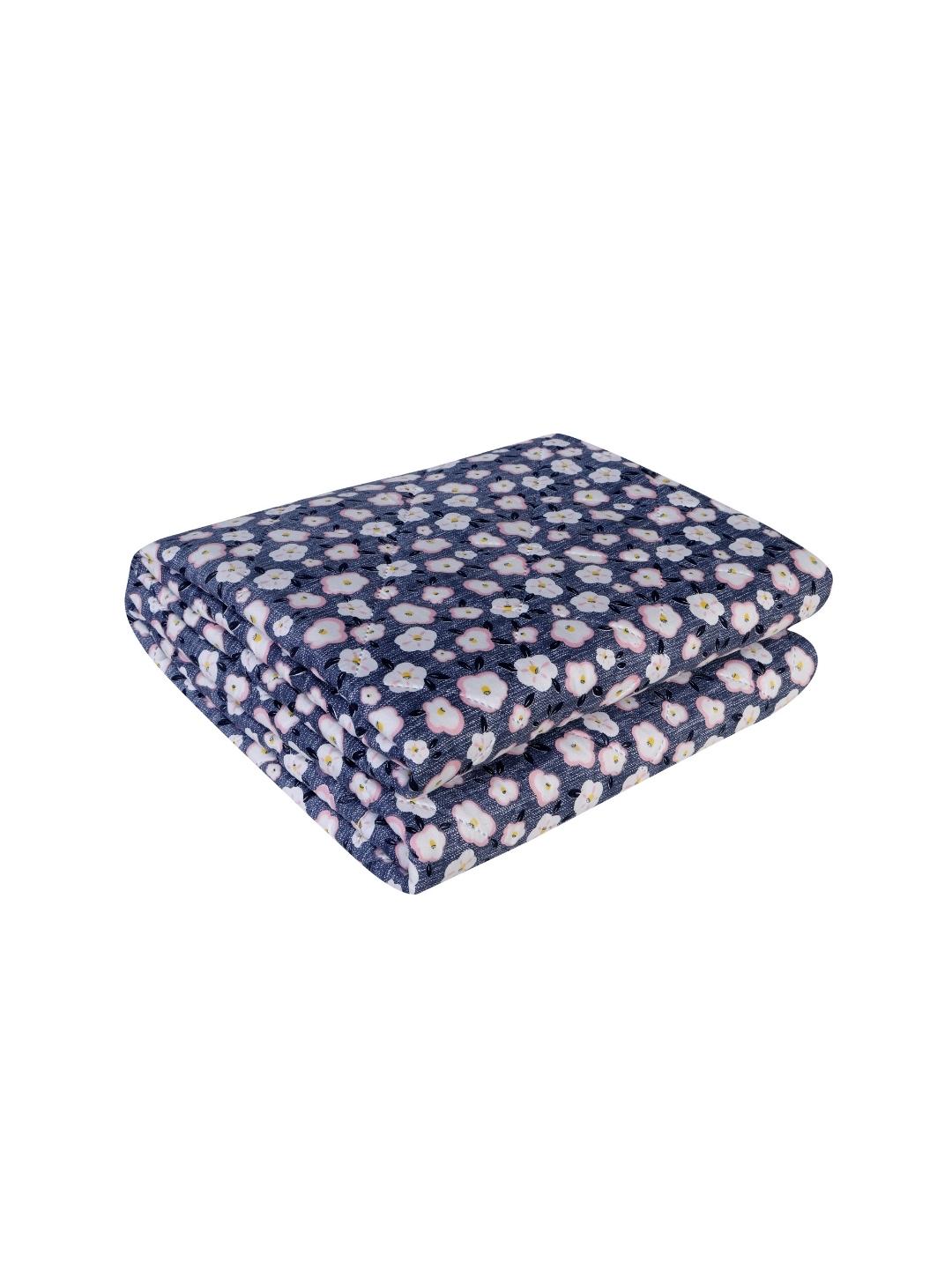 Floral Print Set of 2 Single Bed Light Weight Comforter-Royal Blue