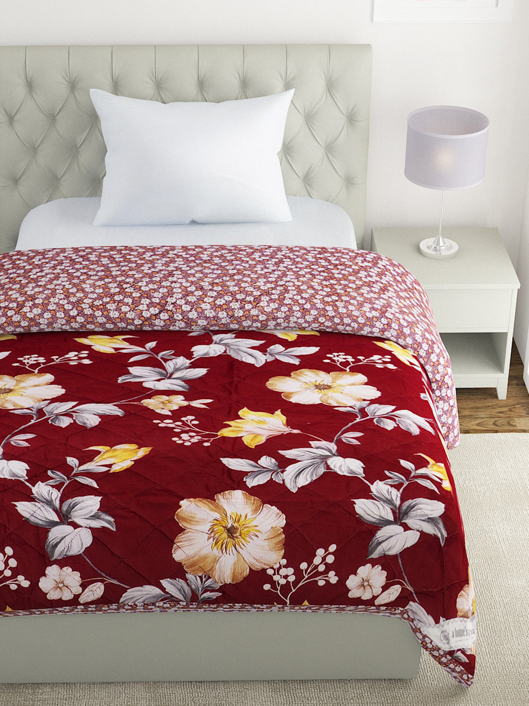 Floral Print Set of 2 Single Bed Light Weight Comforter-Maroon