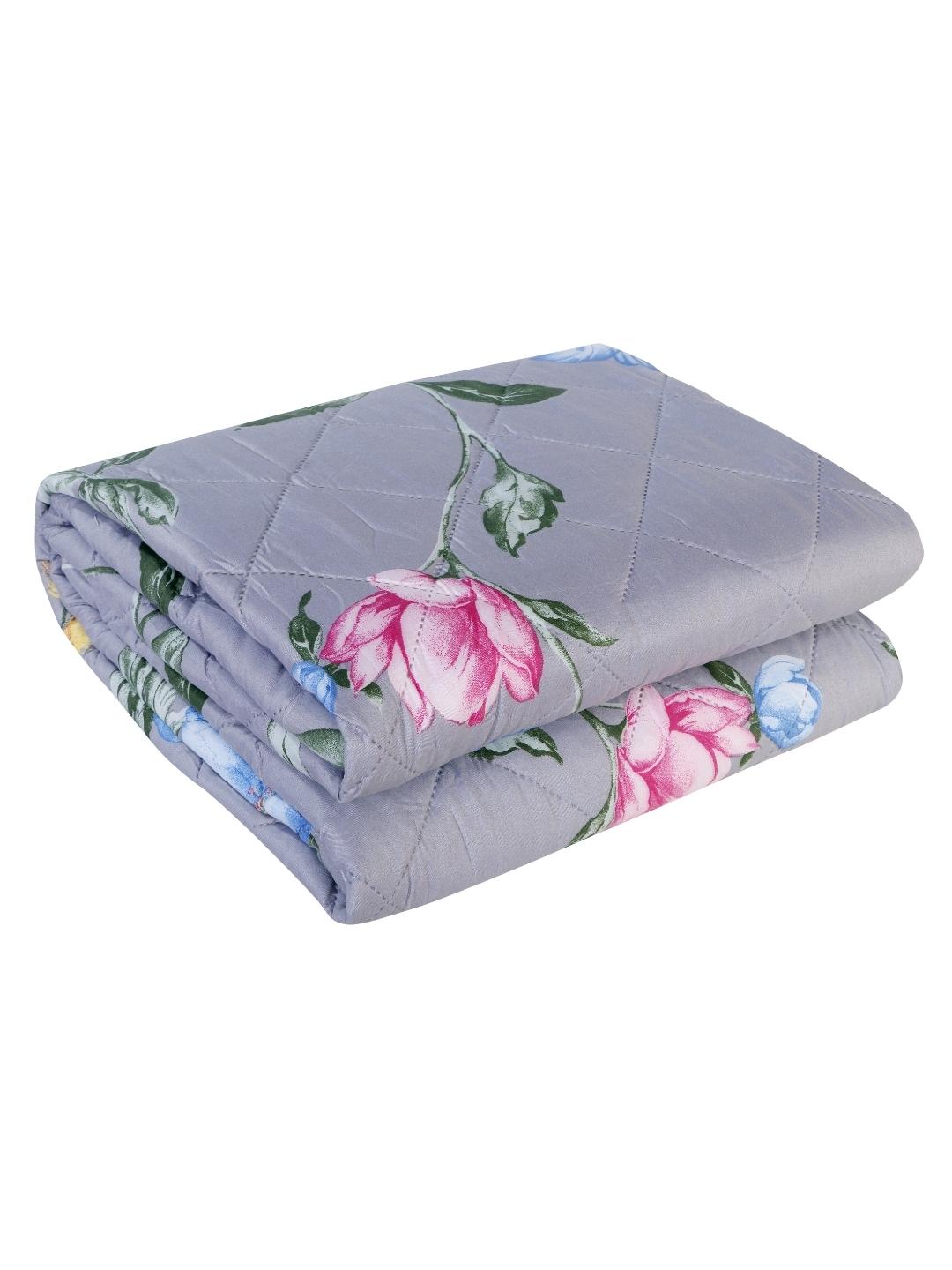 Floral Print Set of 2 Single Bed Light Weight Comforter-Grey and Blue