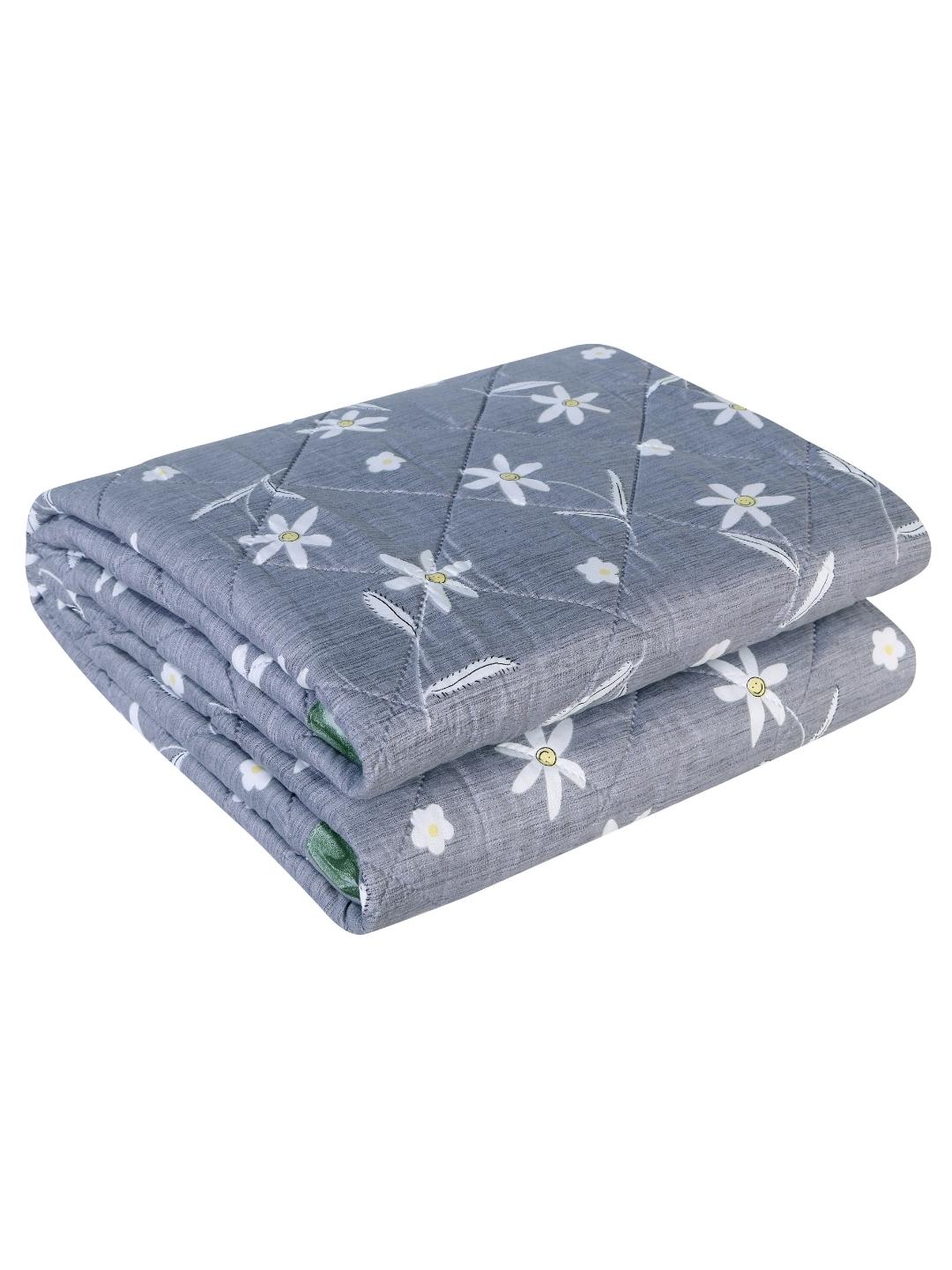 Floral Print Set of 2 Single Bed Light Weight Comforter-Grey and Blue