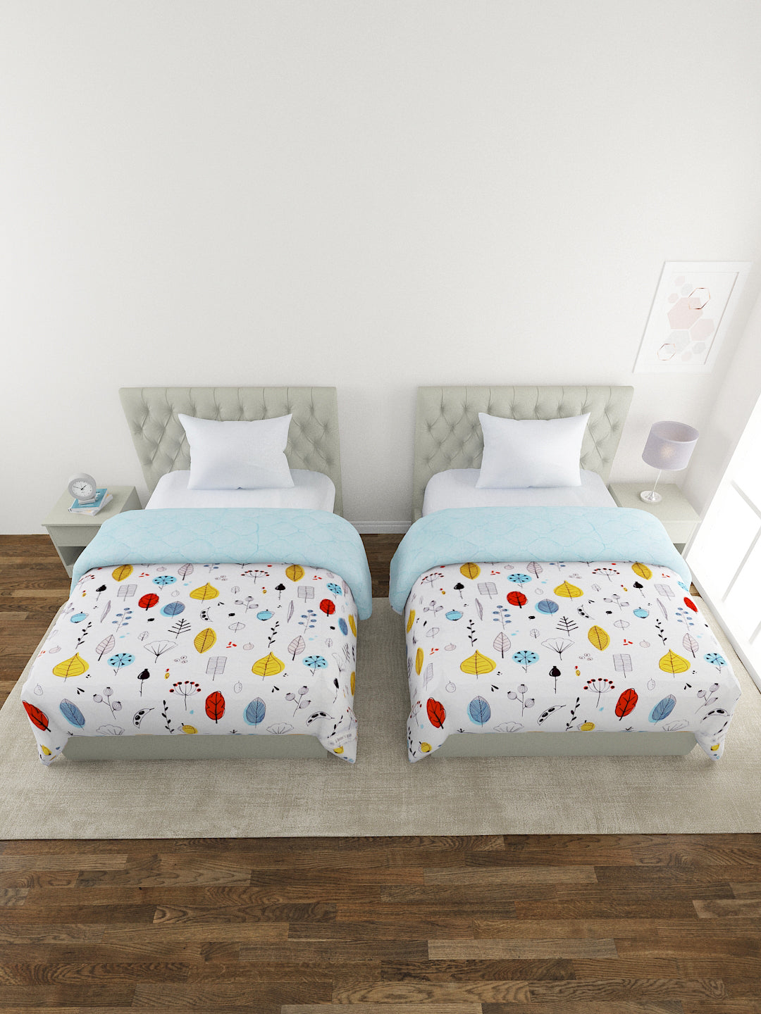 Floral Print Set of 2 Single Bed Light Weight Comforter- Multicolor