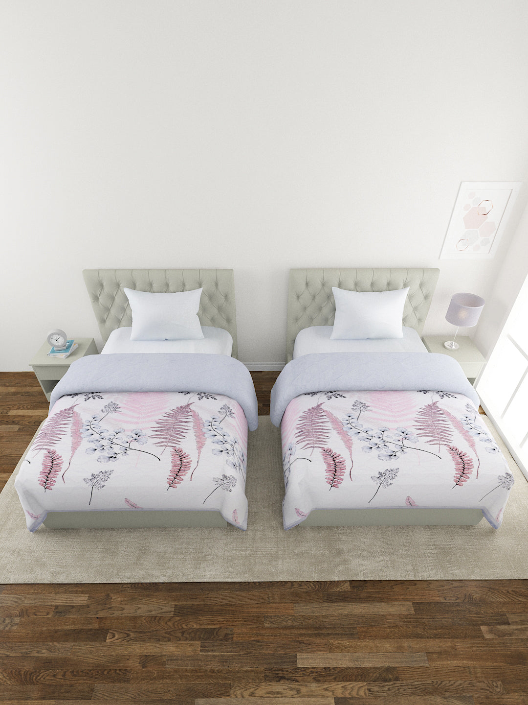 Floral Print Set of 2 Single Bed Light Weight Comforter- Light Pink