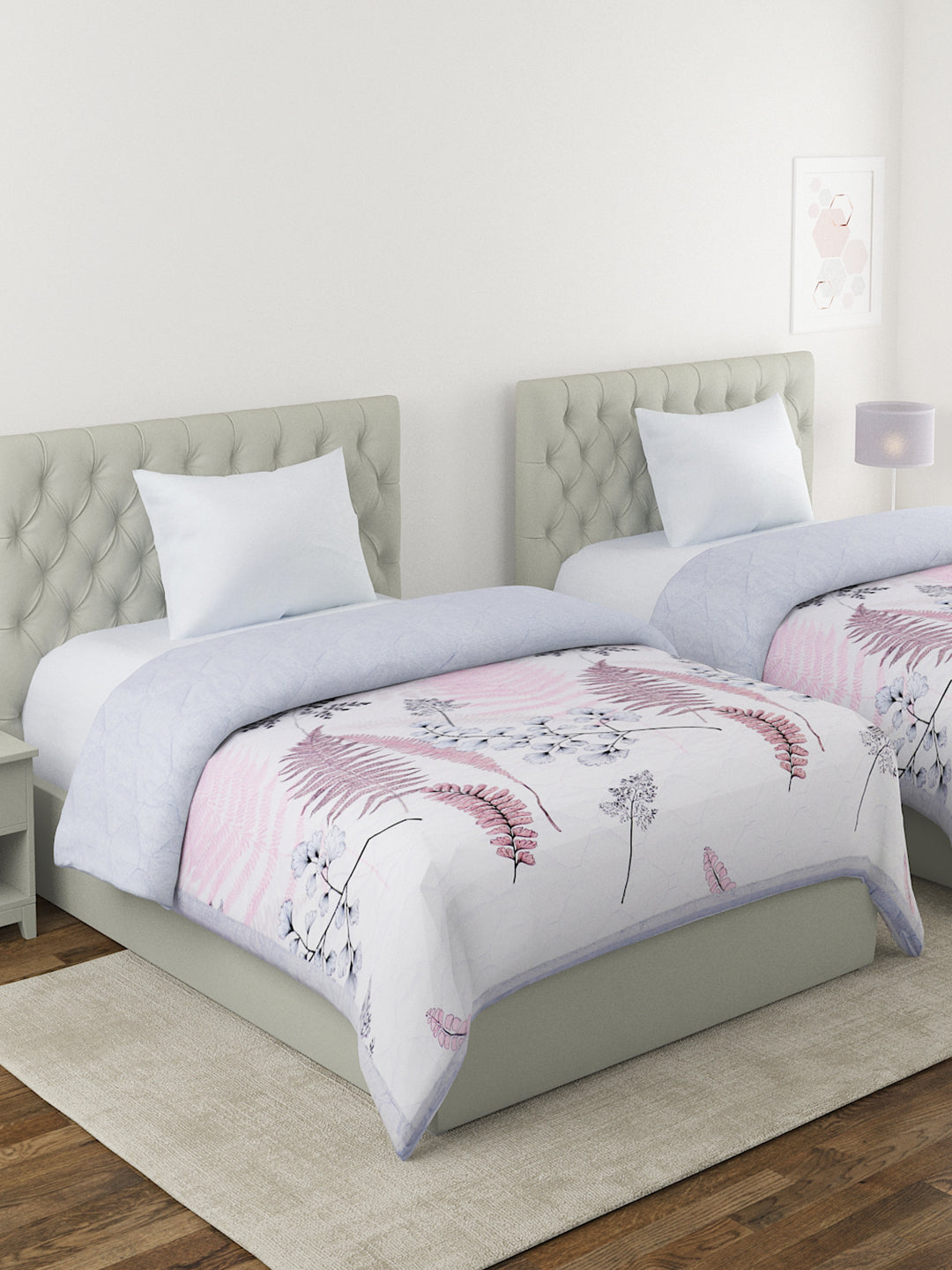 Floral Print Set of 2 Single Bed Light Weight Comforter- Light Pink