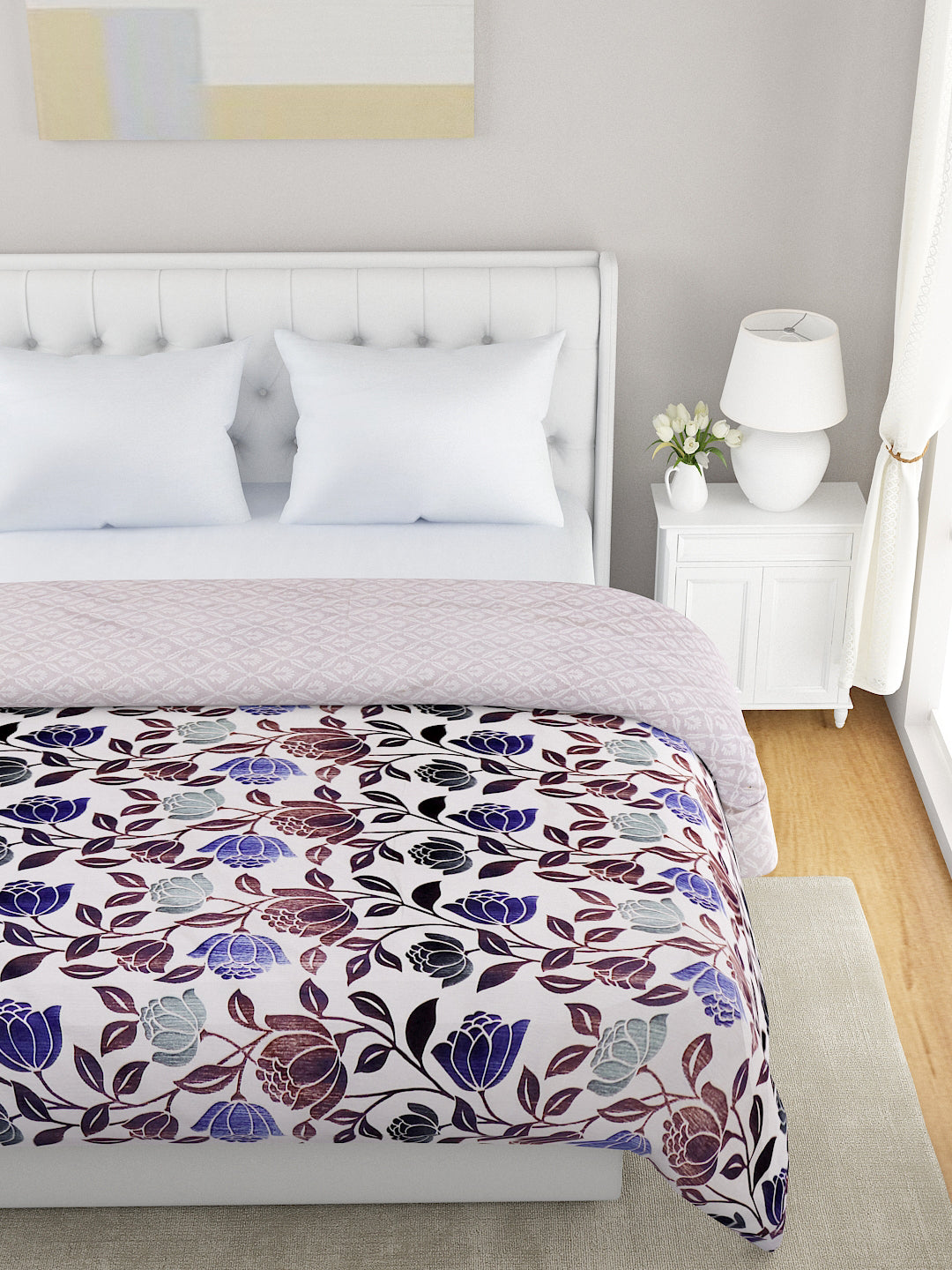 Blue & White Floral Microfiber Summer 120 GSM Double Bed Dohar