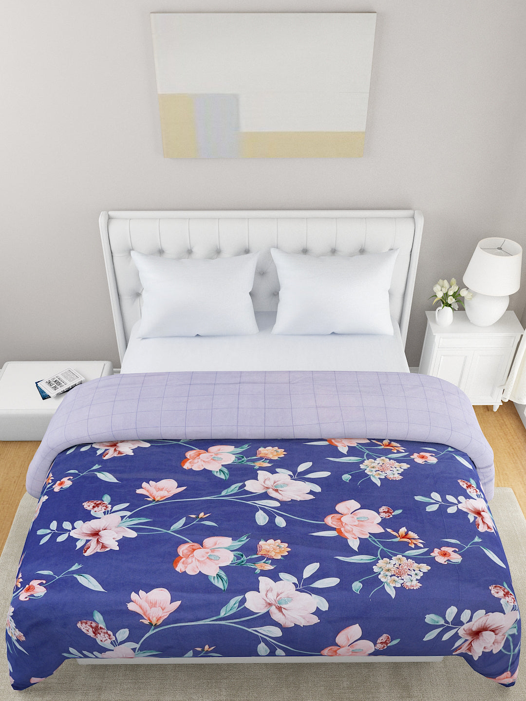 Blue & Pink Floral Microfiber Summer 120 GSM Double Bed Dohar