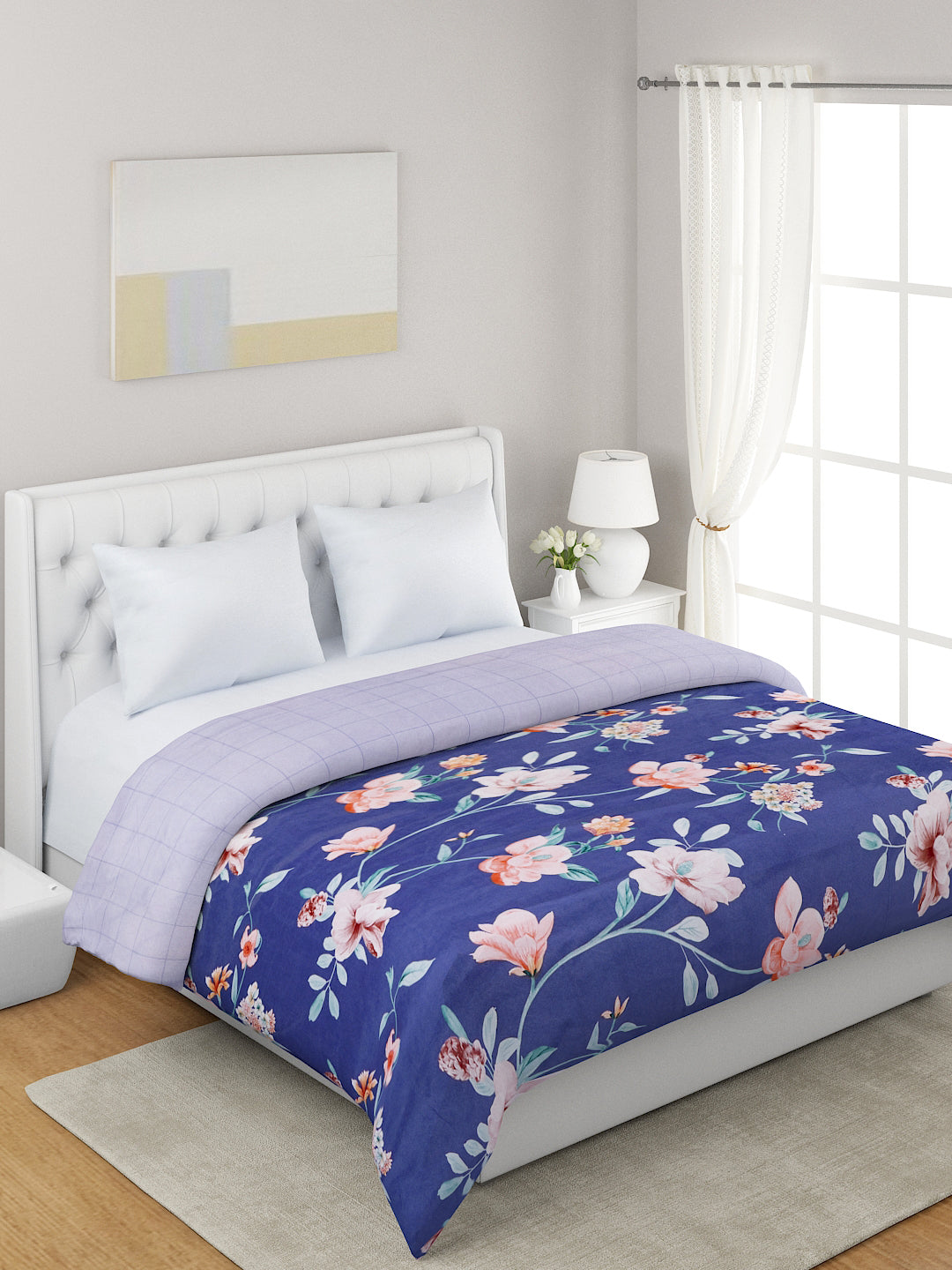 Blue & Pink Floral Microfiber Summer 120 GSM Double Bed Dohar