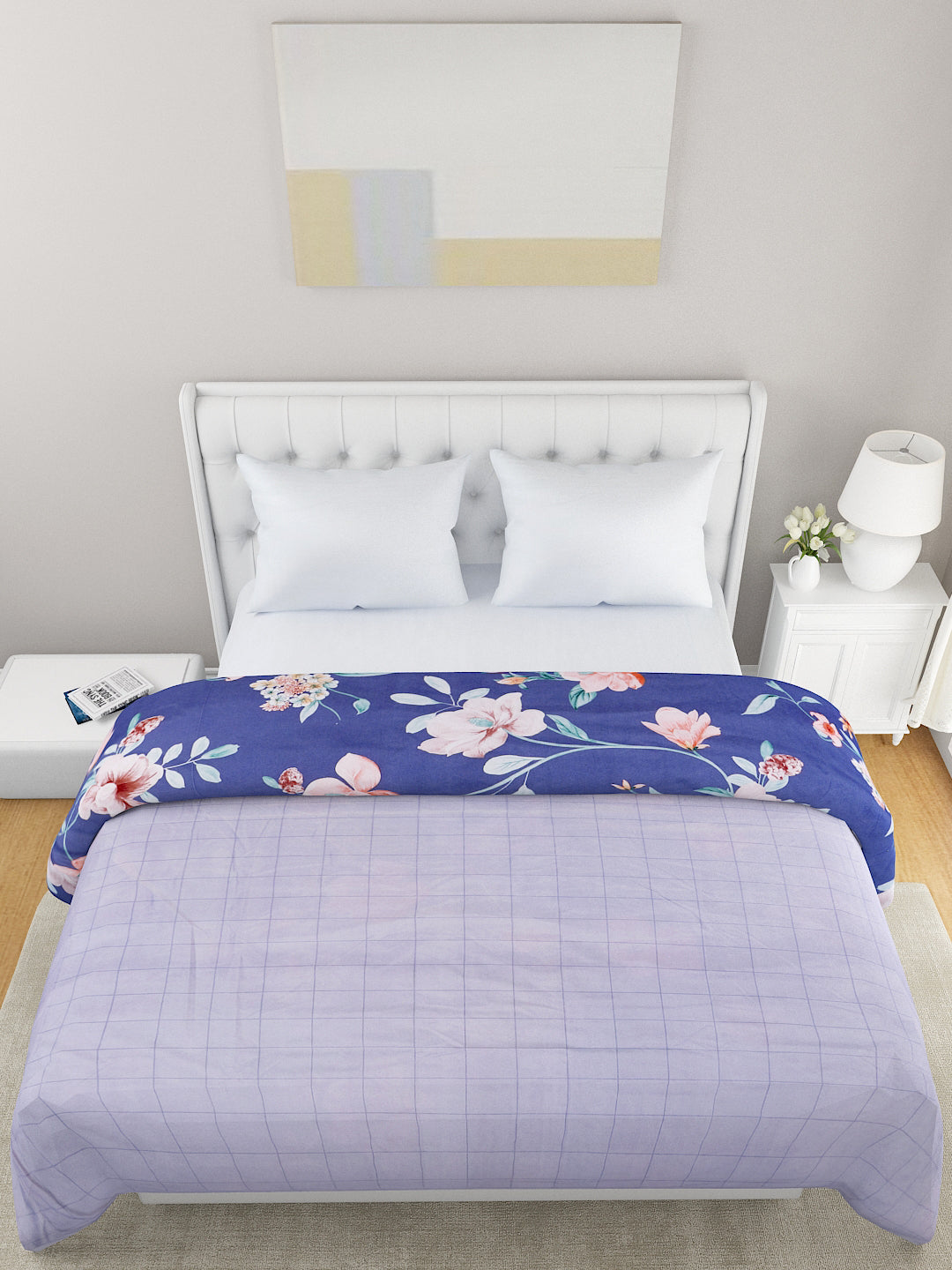 Blue & Pink Floral Microfiber Summer 120 GSM Double Bed Dohar