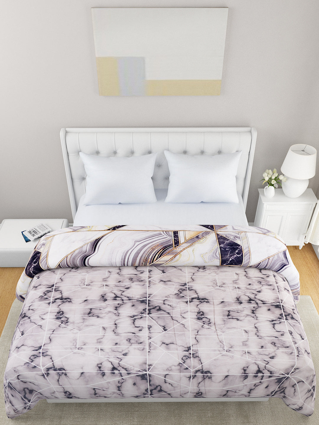 White & Purple Printed Microfiber Summer 120 GSM Double Bed Dohar