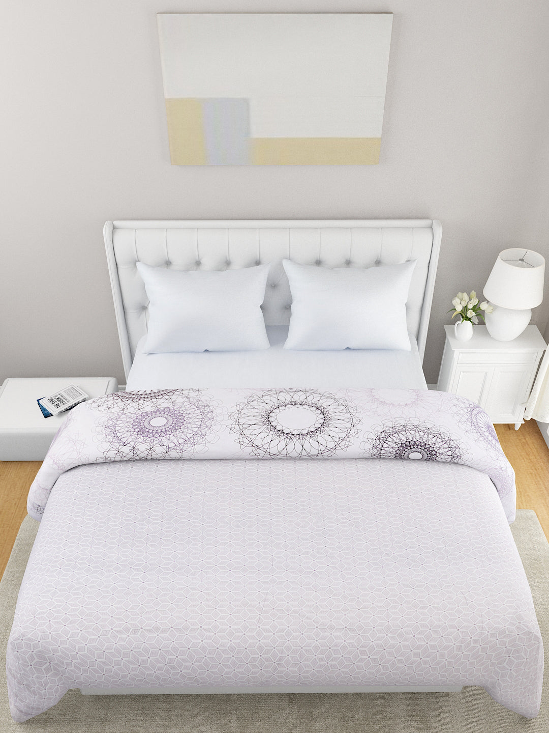 Lavender & White Ethnic Motifs Microfiber Summer 120 GSM Double Bed Dohar