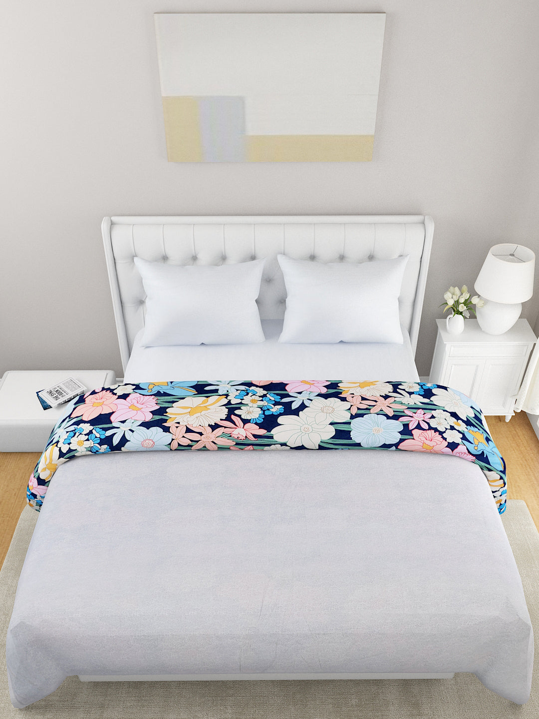 Blue & White Floral Printed Microfiber Summer 120 GSM Double Bed Dohar