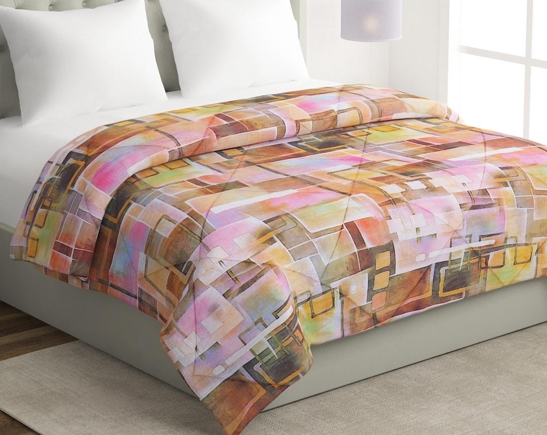 Multicolor Geometric Print Double Bed Comforter-Brown
