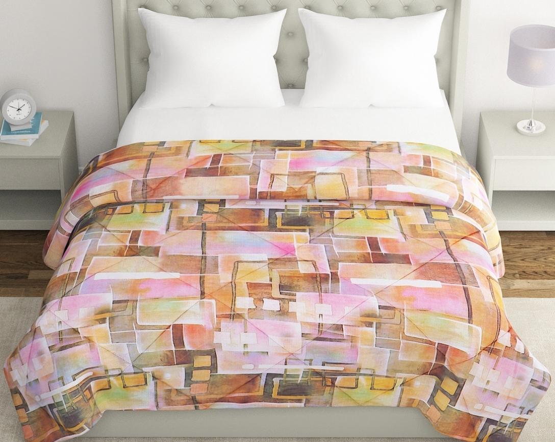 Multicolor Geometric Print Double Bed Comforter-Brown