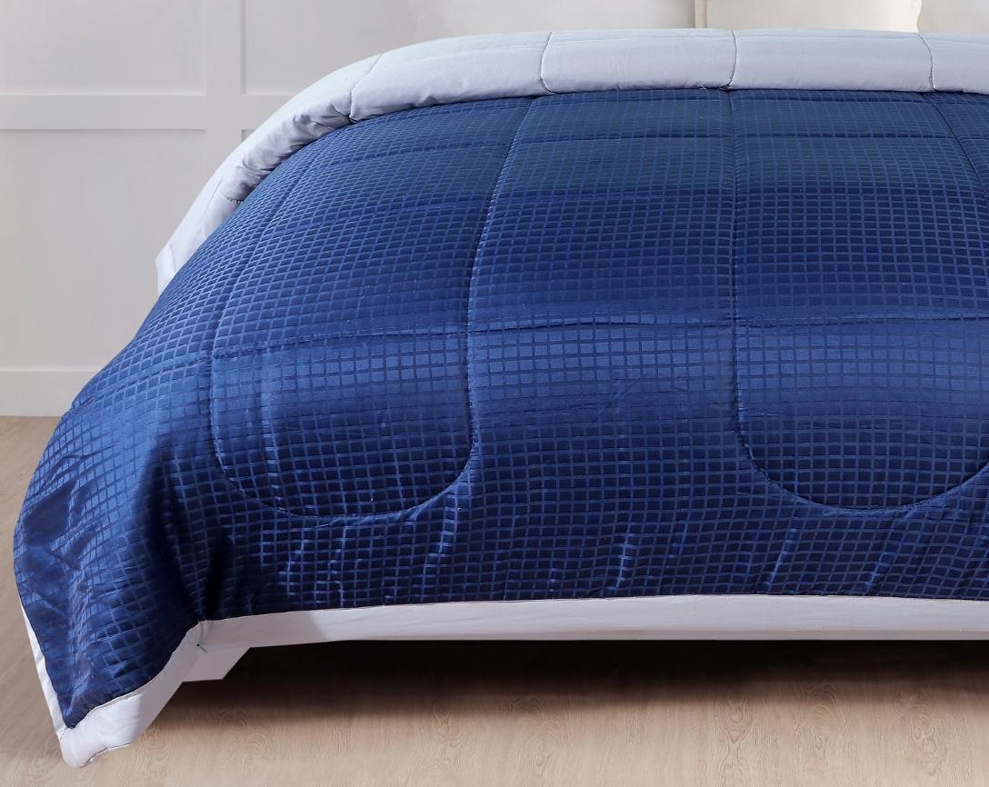 Classic Check Double Bed Comforter-Blue and Silver