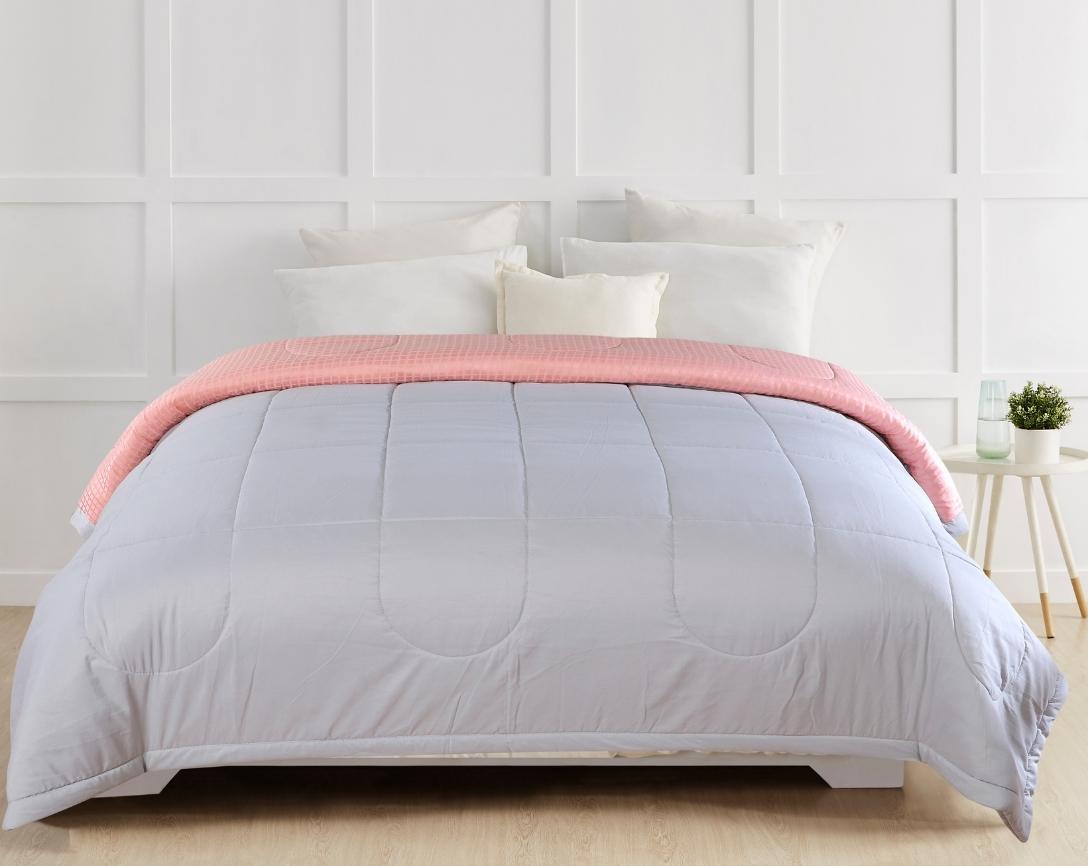 Classic Check Double Comforter-Peach and Silver Grey