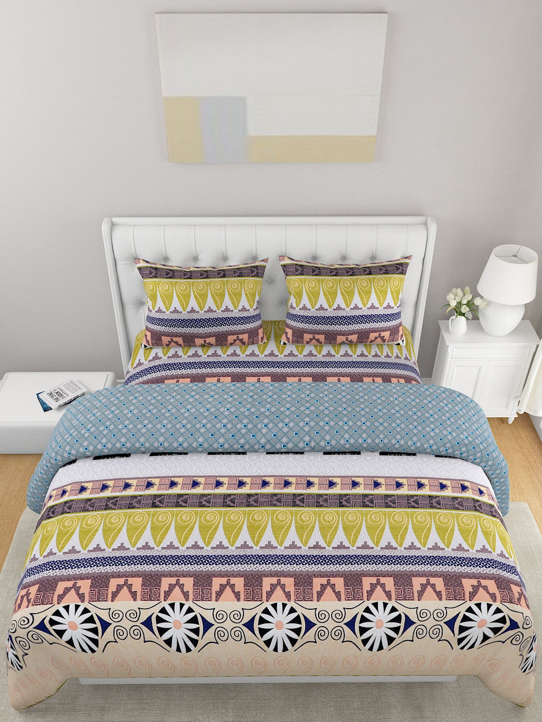 4-Pcs Yellow Printed Double Queen Bedding Set