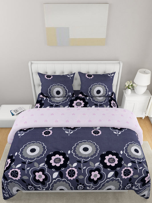 Purple White Printed Double Queen Bedding Set