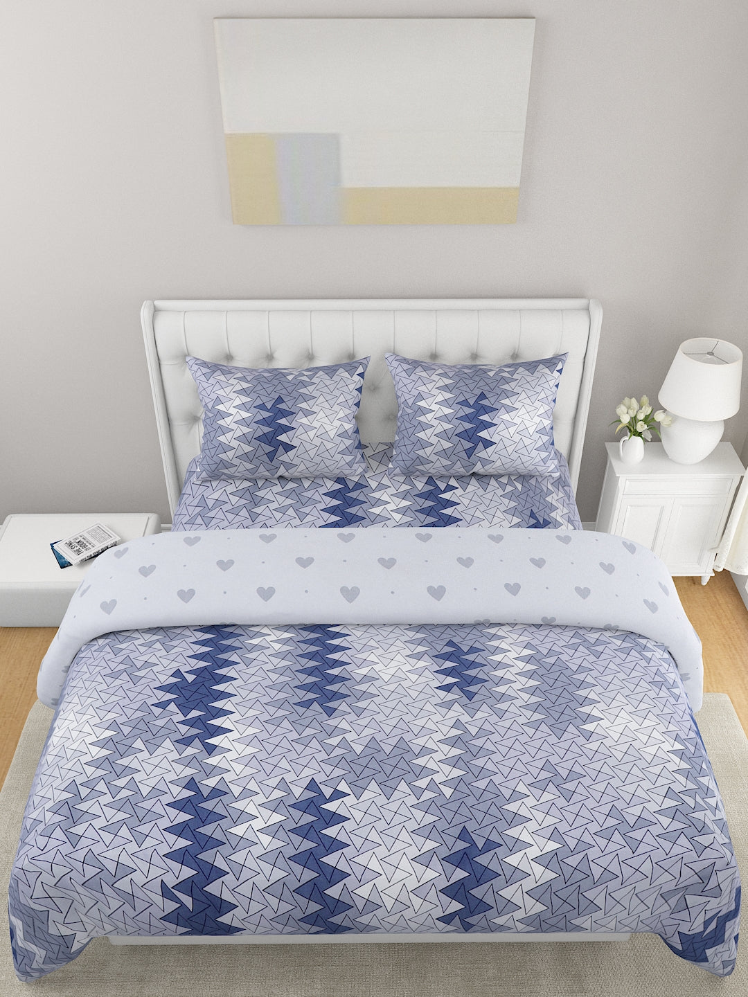 Grey 4-Pcs Printed Double Queen Bedding Set
