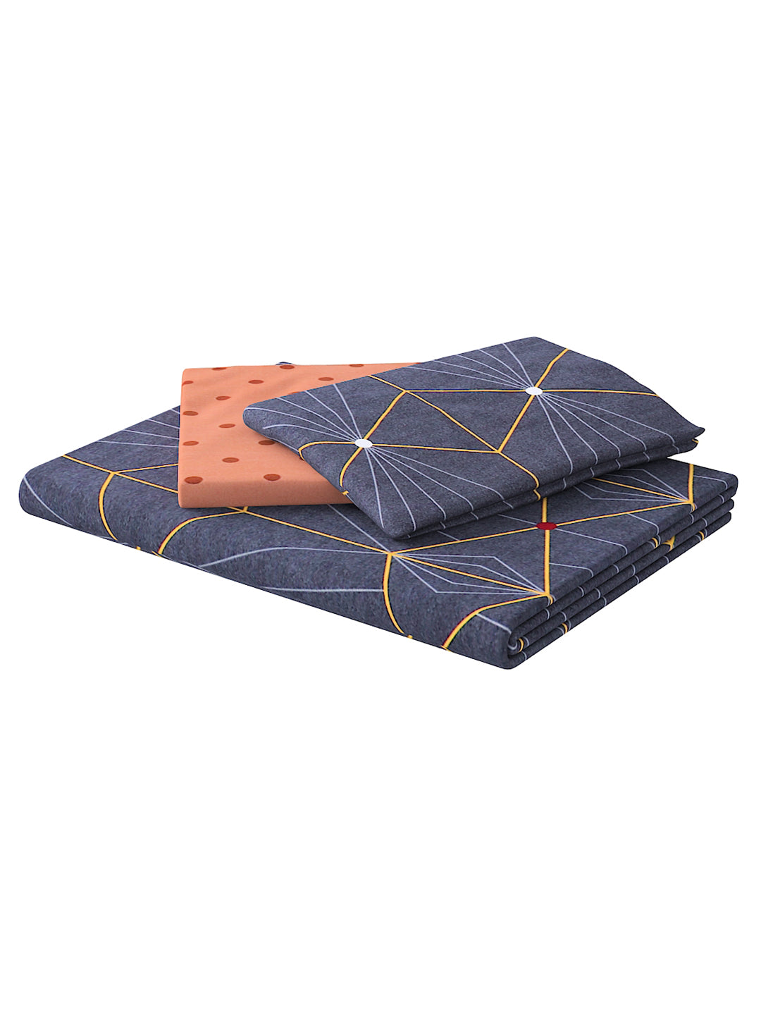 Dark Grey & Copper 4 Pcs Geometric Printed Double Queen Bedding Set