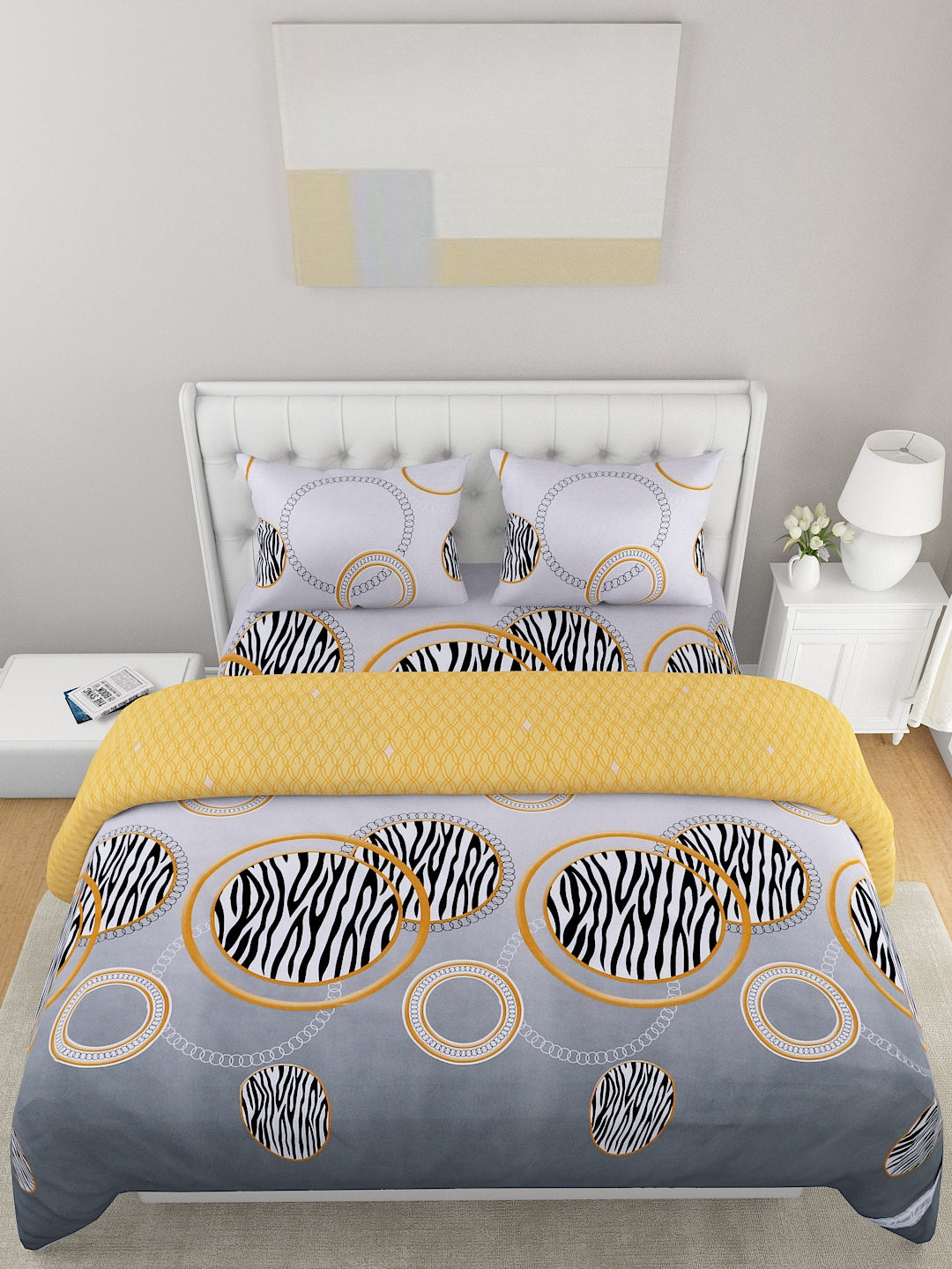 Yellow 4-Pcs Printed Double Queen Bedding Set