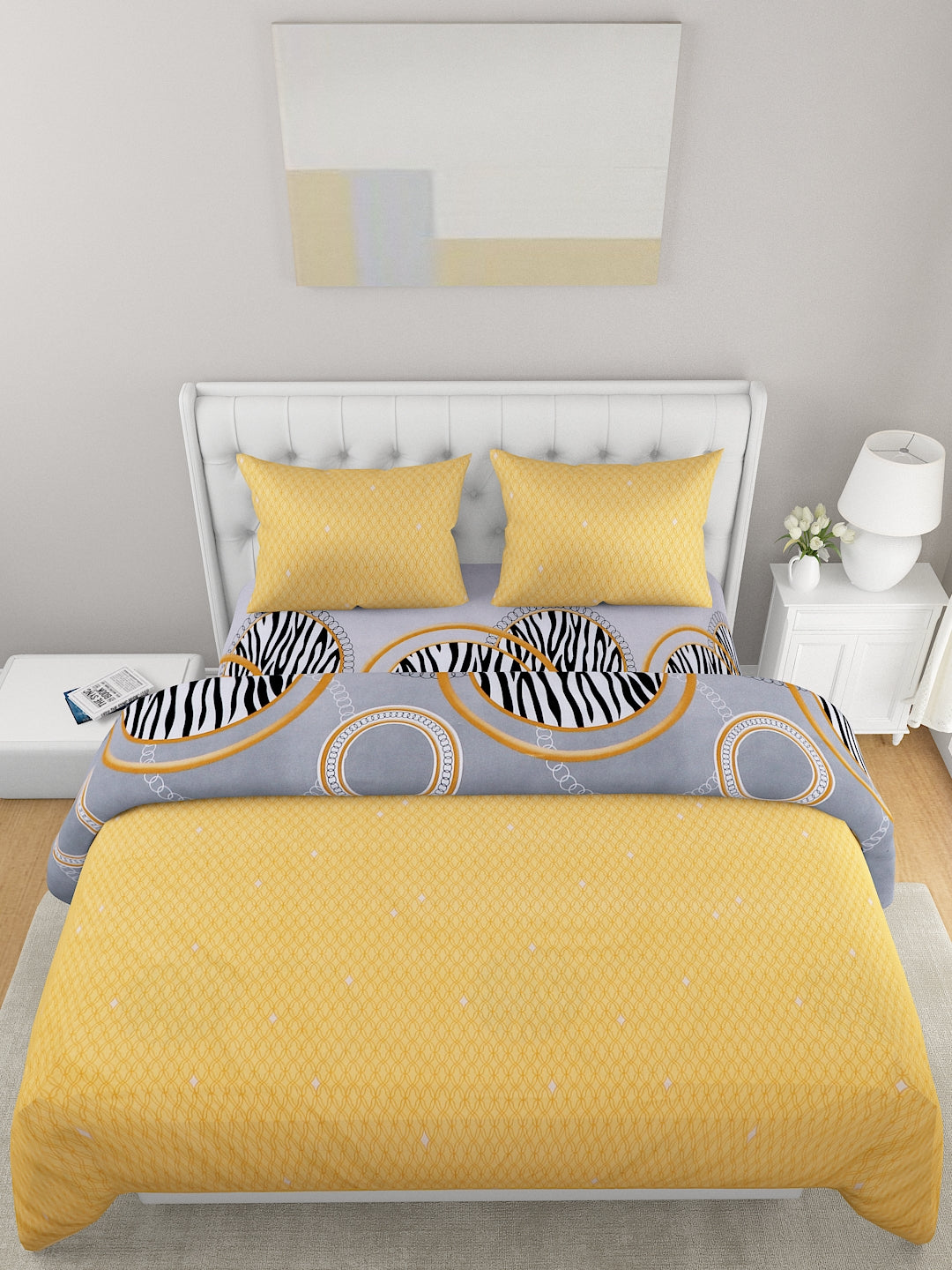 Yellow 4-Pcs Printed Double Queen Bedding Set