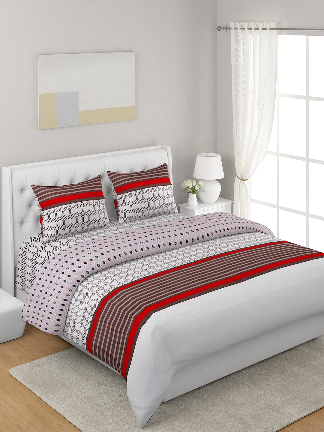 White 4-Pcs Printed Double Queen Bedding Set