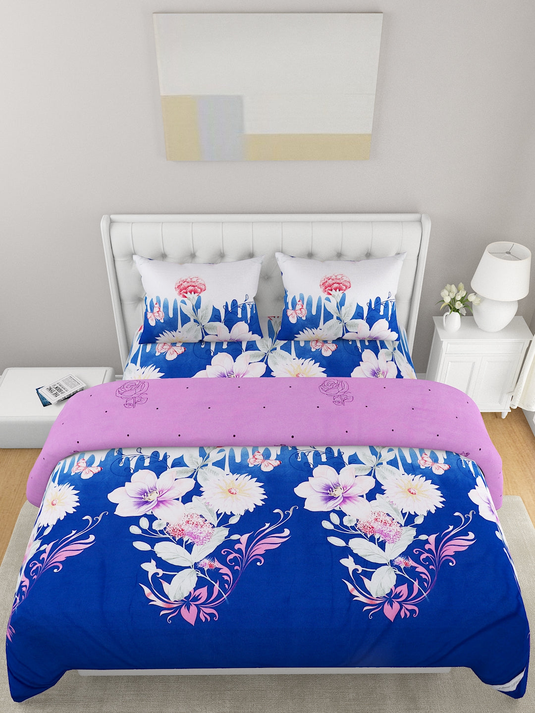 Lavender & Blue 4-Pcs Printed Double Queen Bedding Set