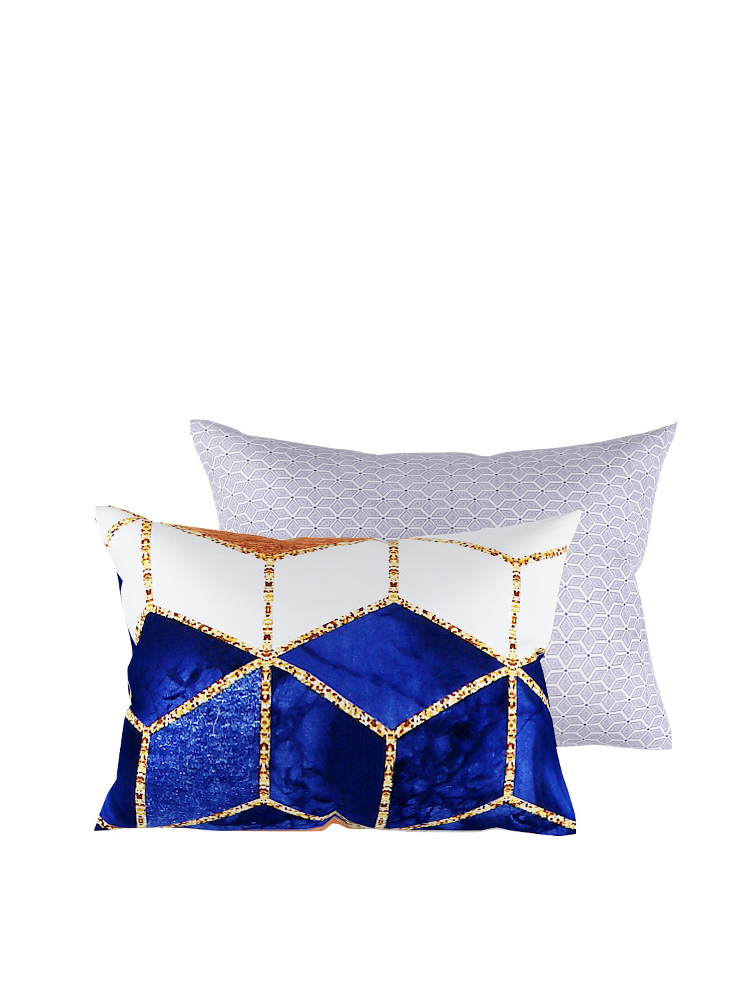 Blue & White 4-Pcs Geometric Printed Double Queen Bedding Set