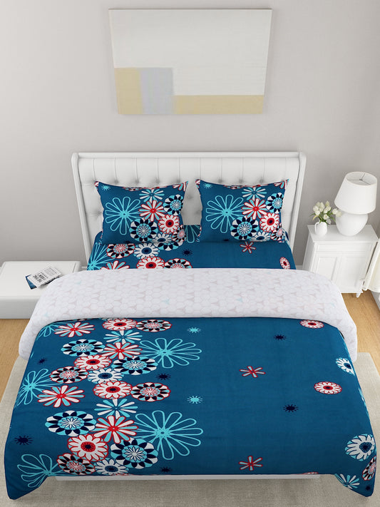 4-Pcs Blue White Printed Double Queen Bedding Set