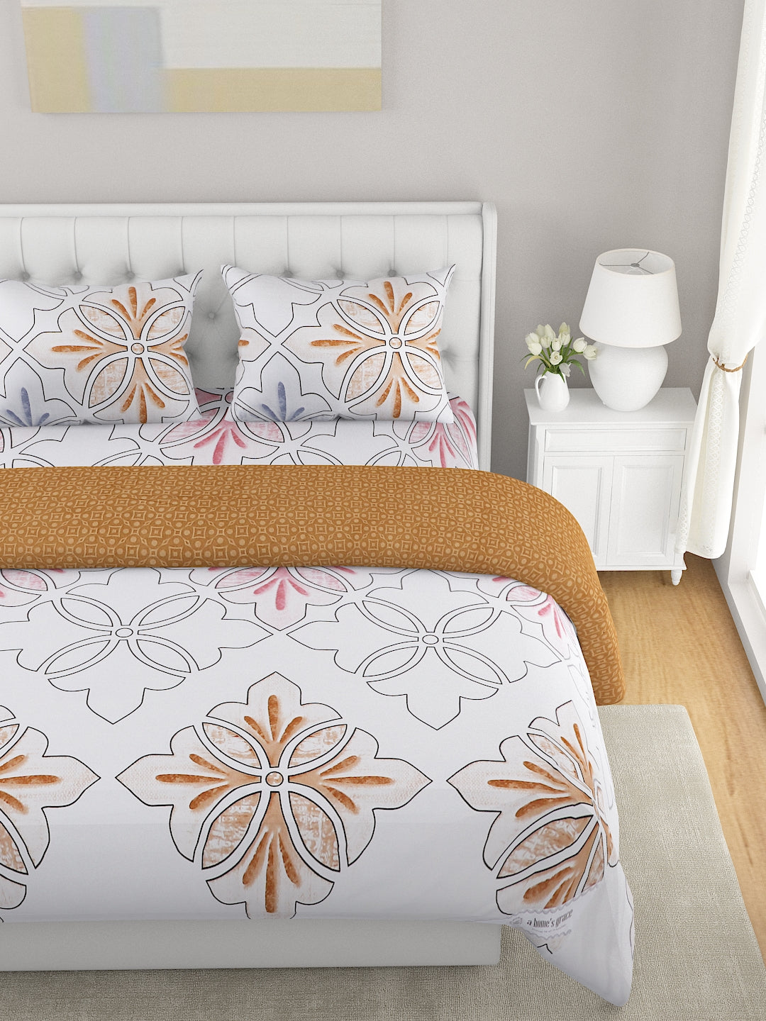 Tan Printed Double Queen Bedding Set