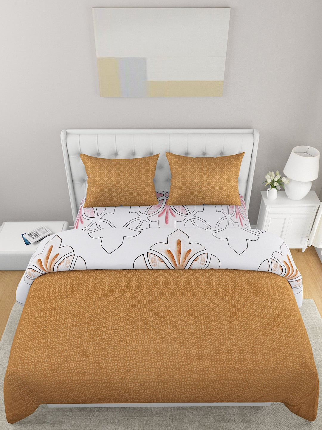 Tan Printed Double Queen Bedding Set